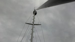 Looking up the forestay