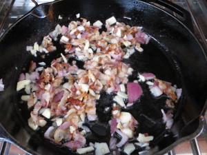Bacon, onion, garlic saute